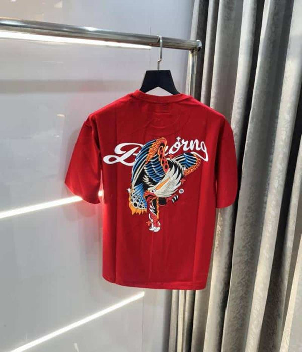 Bluoranb g Red EmbO$sed Print Imported Oversized T-Shirt