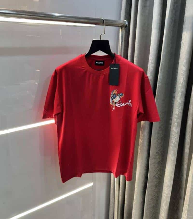 Bluoranb g Red EmbO$sed Print Imported Oversized T-Shirt Secondary image