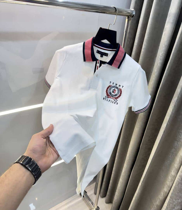 Tomm y. Hilfiger White Logo Work Premium Polo T-Shirt