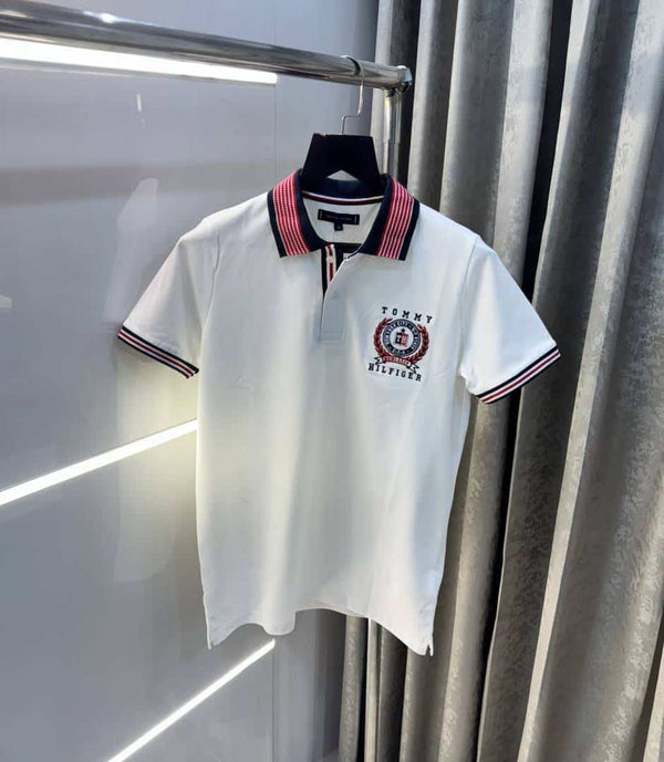 Tomm y. Hilfiger White Logo Work Premium Polo T-Shirt