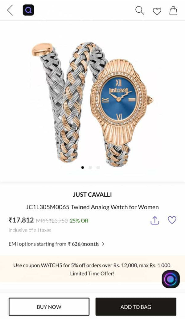 Just Cavalli Twined Dual Tone With Blue Dial Premium Ladies Watch