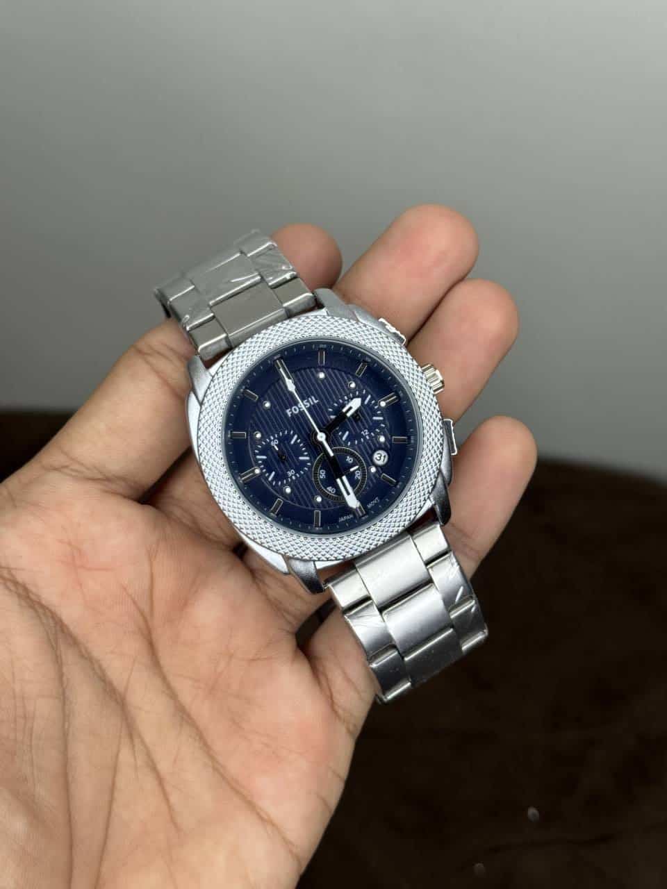 Fossi l Silver Blue Dial Chronograph Metal Watch