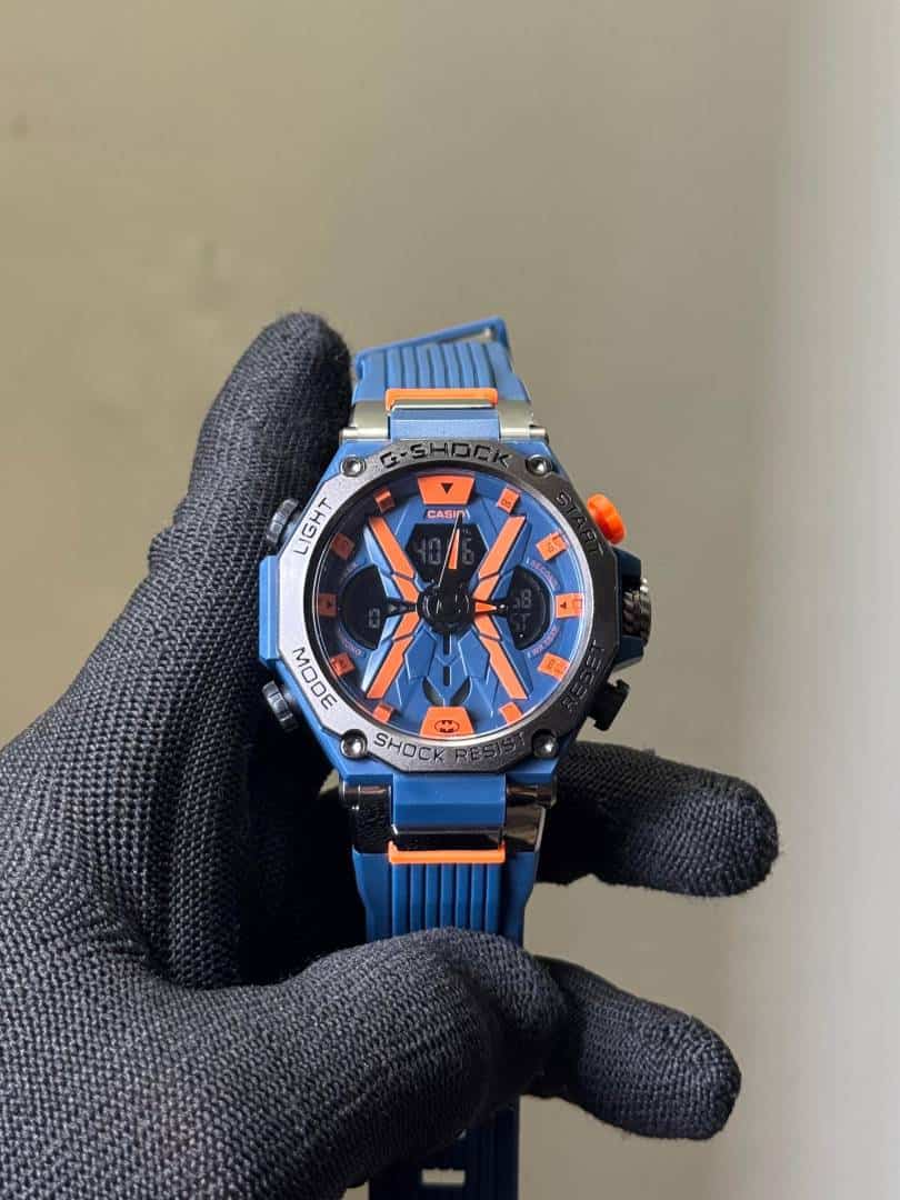 Gshock Blue Orange Silicone Strap Analog With Digital Premium Watch