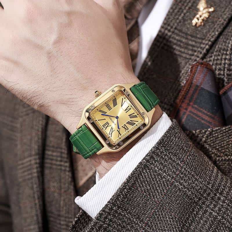 Cartier Santos Dumont Green Leather Strap Quartz Watch Main image