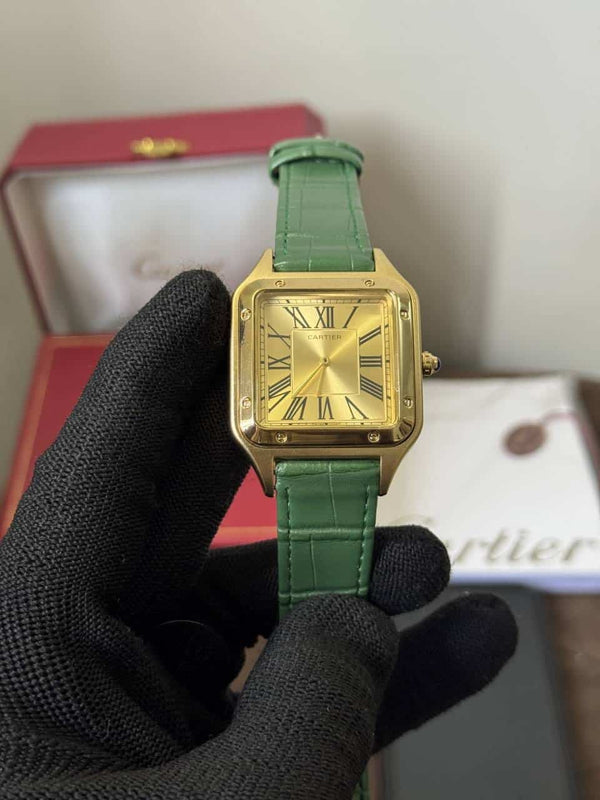 Cartier Santos Dumont Green Leather Strap Quartz Watch