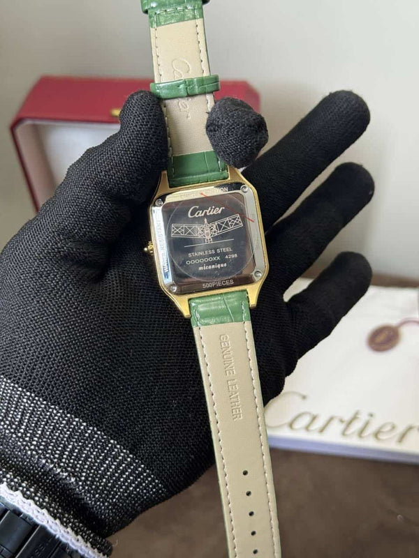 Cartier Santos Dumont Green Leather Strap Quartz Watch