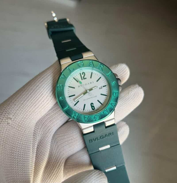 Bvlgari All Green With White Dial Quartz Watch