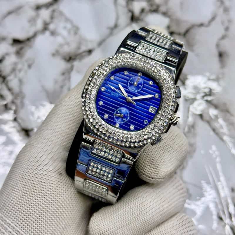Sale sale PATHEKK PHILP FULL DIAMOND ALL CHRONO WORKING SILVER BLUE011 Main image