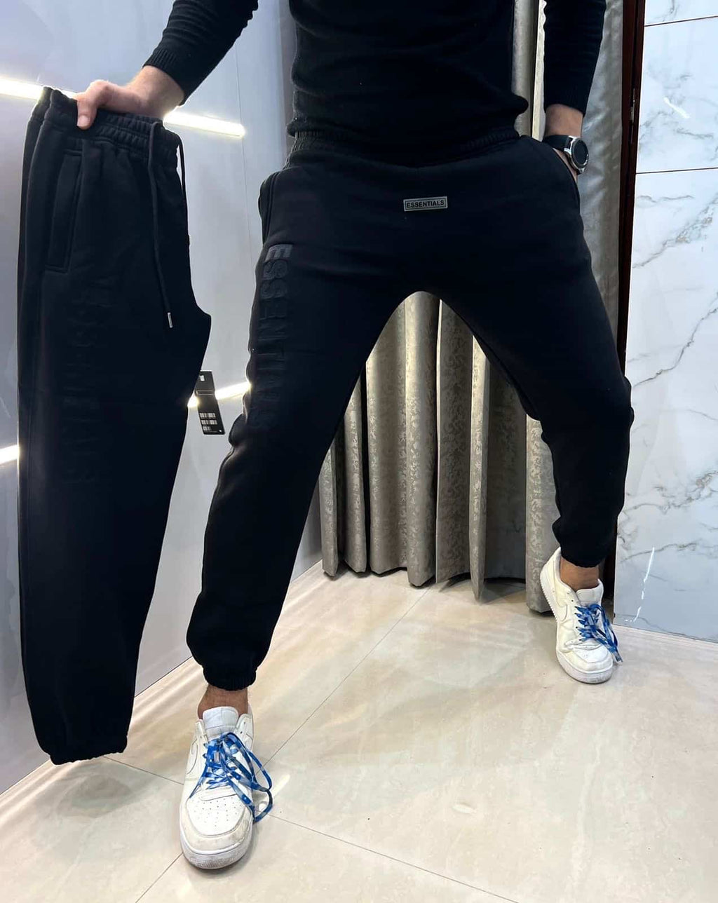 Essential Black Logo Work Imported Jogger Sweatpant
