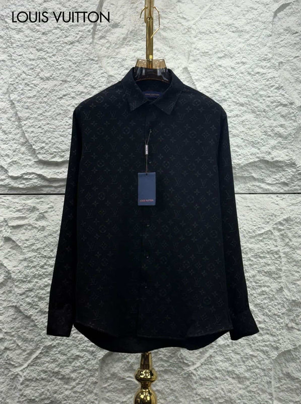 Louis  Vuitton Black MonogR..am! LuX..ury Shirt With Premium Box Packing And Carry Bag