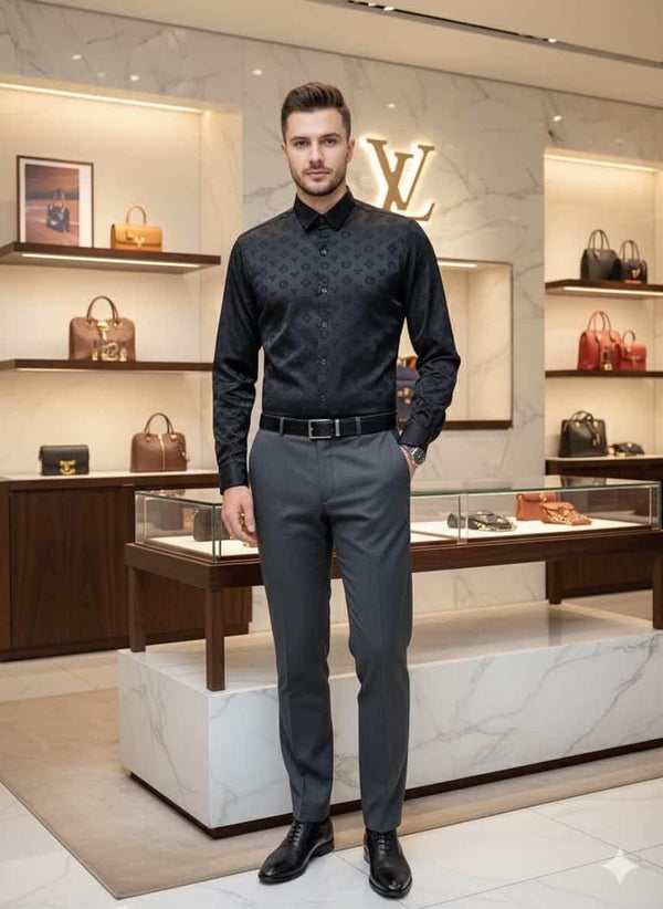 Louis  Vuitton Black MonogR..am! LuX..ury Shirt With Premium Box Packing And Carry Bag