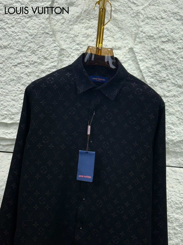 Louis  Vuitton Black MonogR..am! LuX..ury Shirt With Premium Box Packing And Carry Bag
