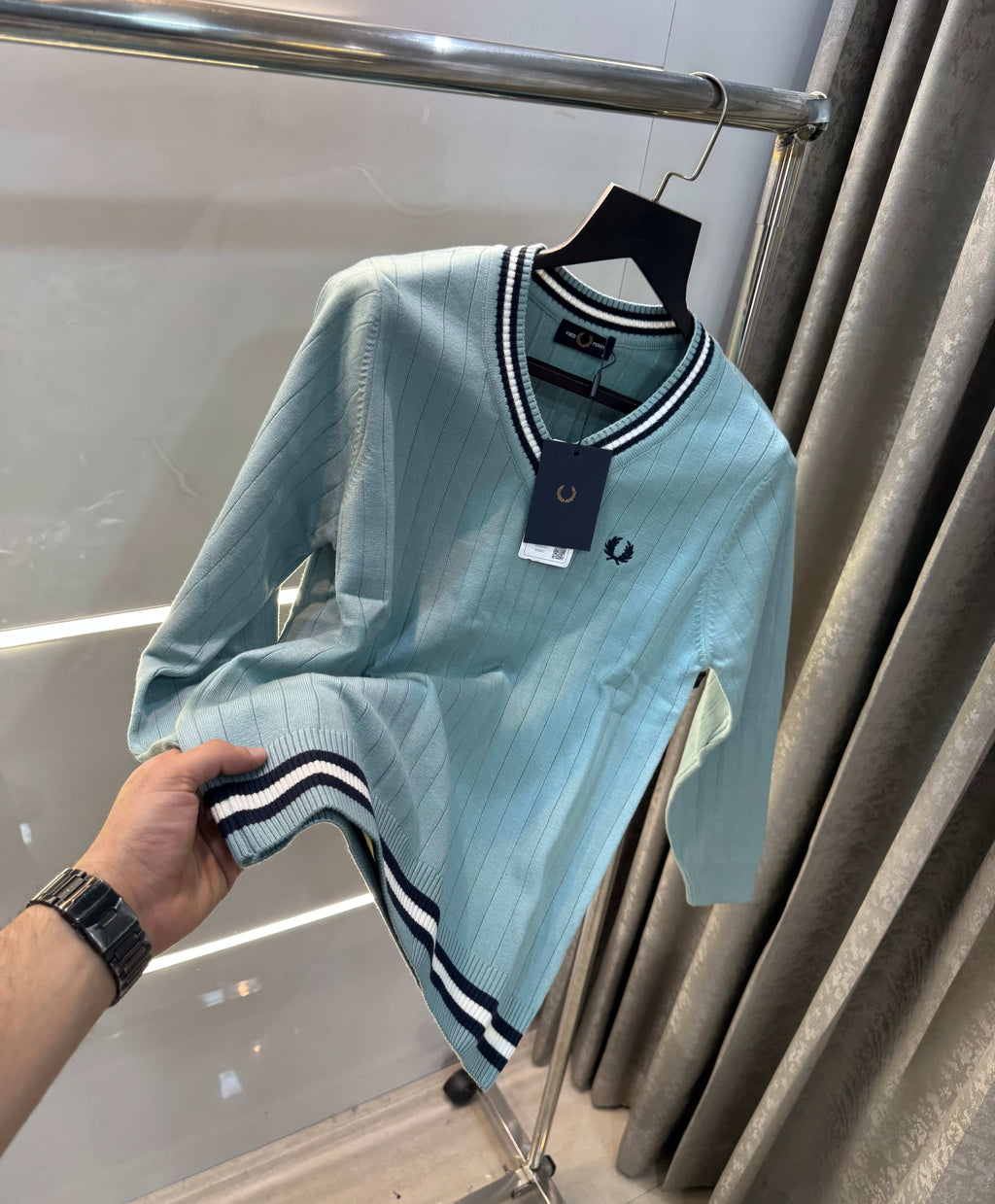 Fredperr y English Green Embroidery Logo Premium Knitted Pull Over