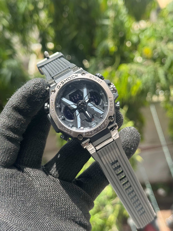 Gshock All Black Silicone Strap Analog With Digital Premium Watch