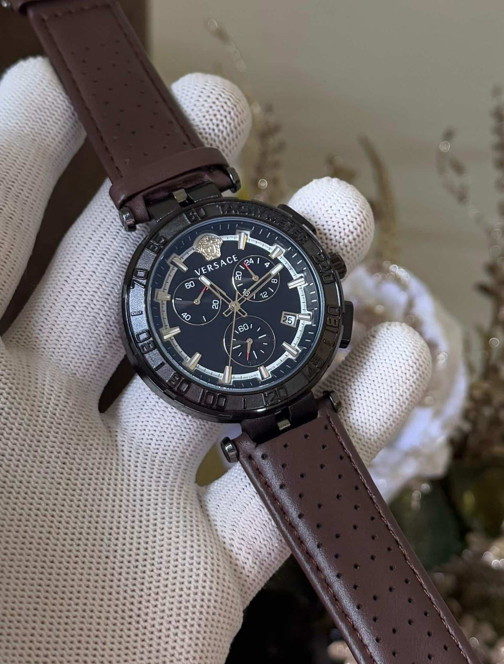 Versac e Chronograph Brown Leather Strap Premium Watch