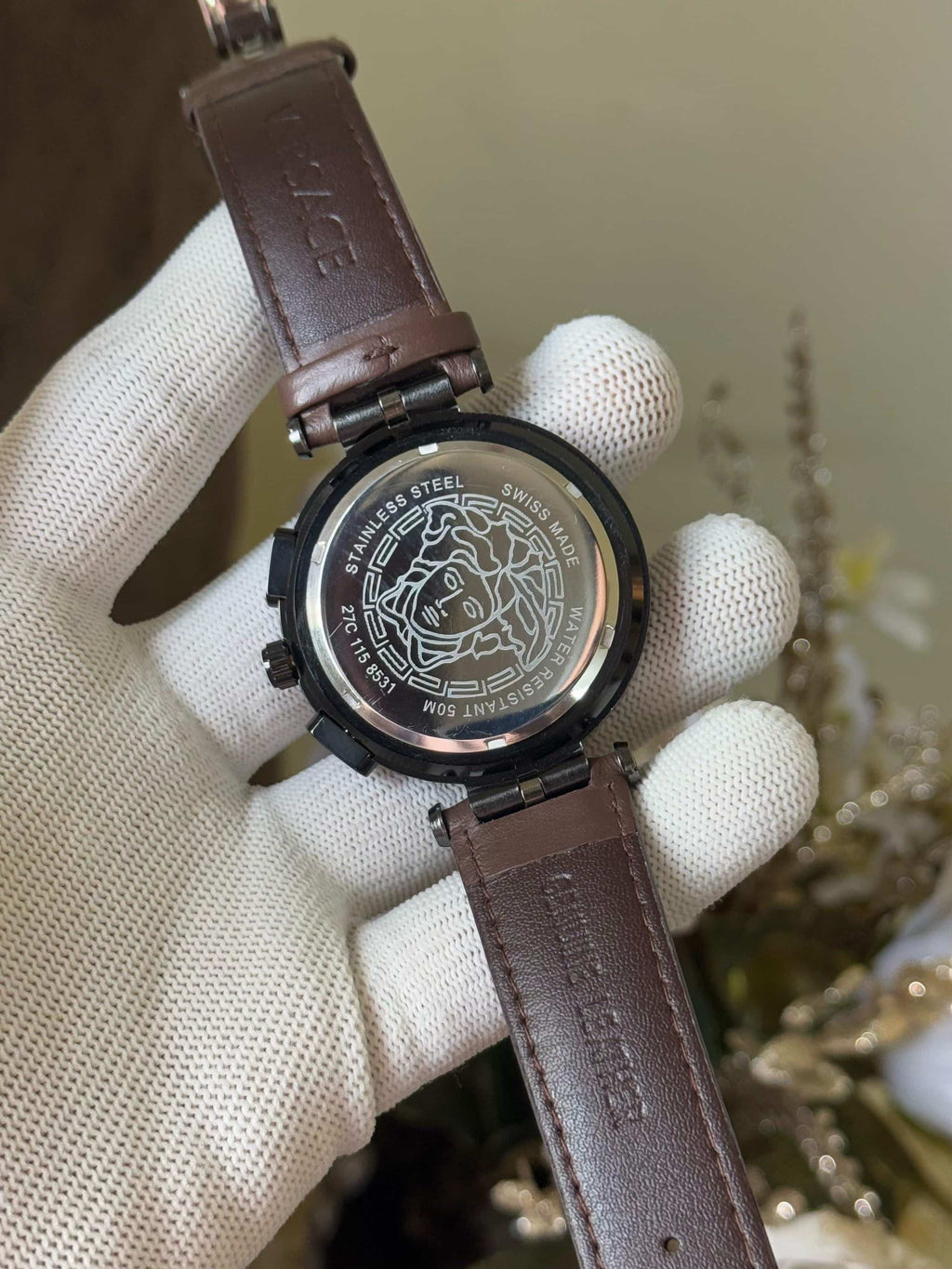 Versac e Chronograph Brown Leather Strap Premium Watch