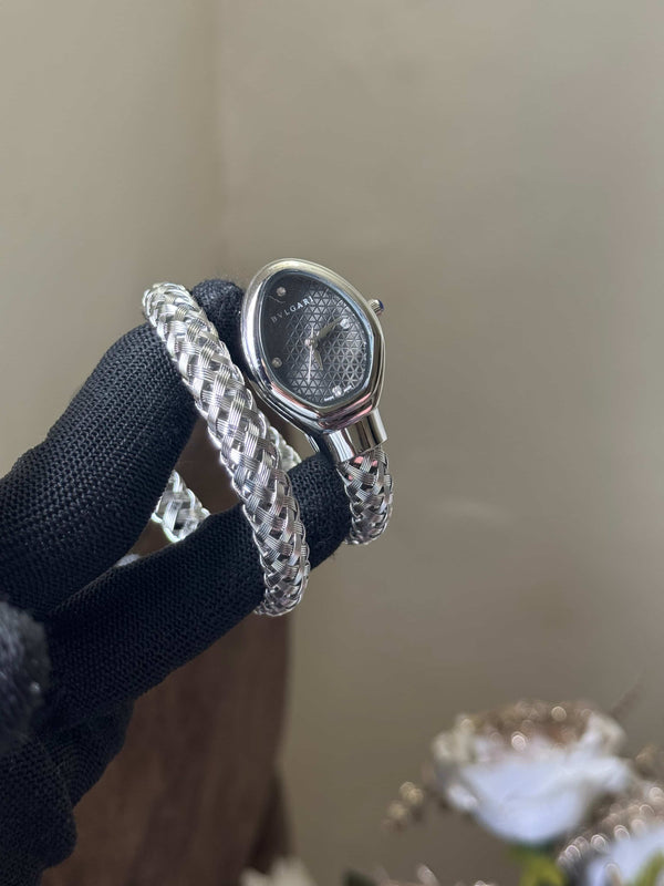 Bvlgar i Snake Serpenti Silver Black Premium Ladies Watch