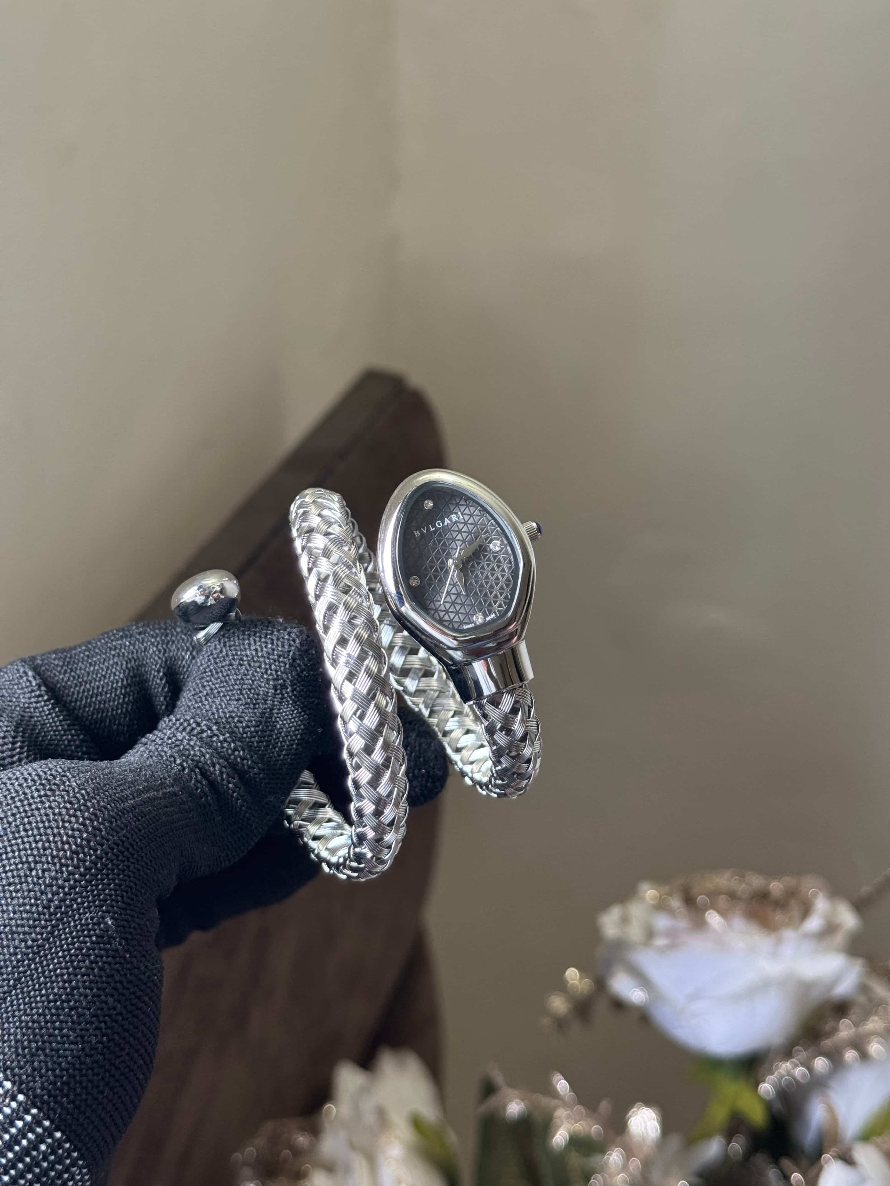 Bvlgar i Snake Serpenti Silver Black Premium Ladies Watch