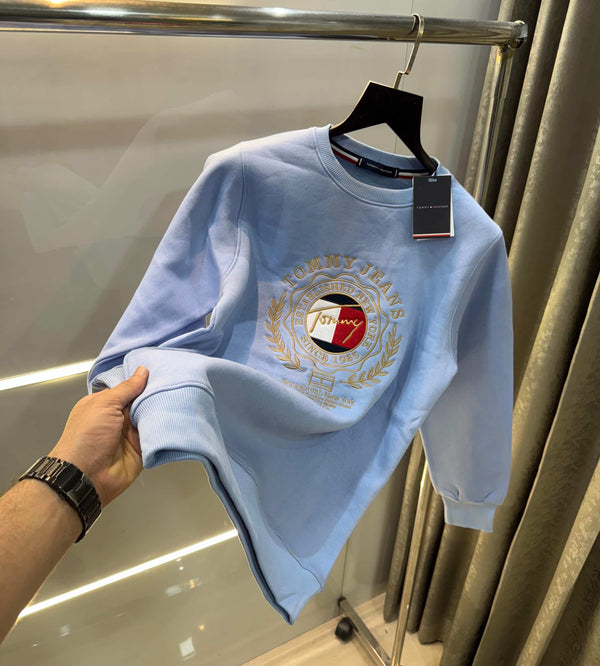 Tomm y Hilfiger Sky Blue Embroidery Logo Premium Sweatshirt