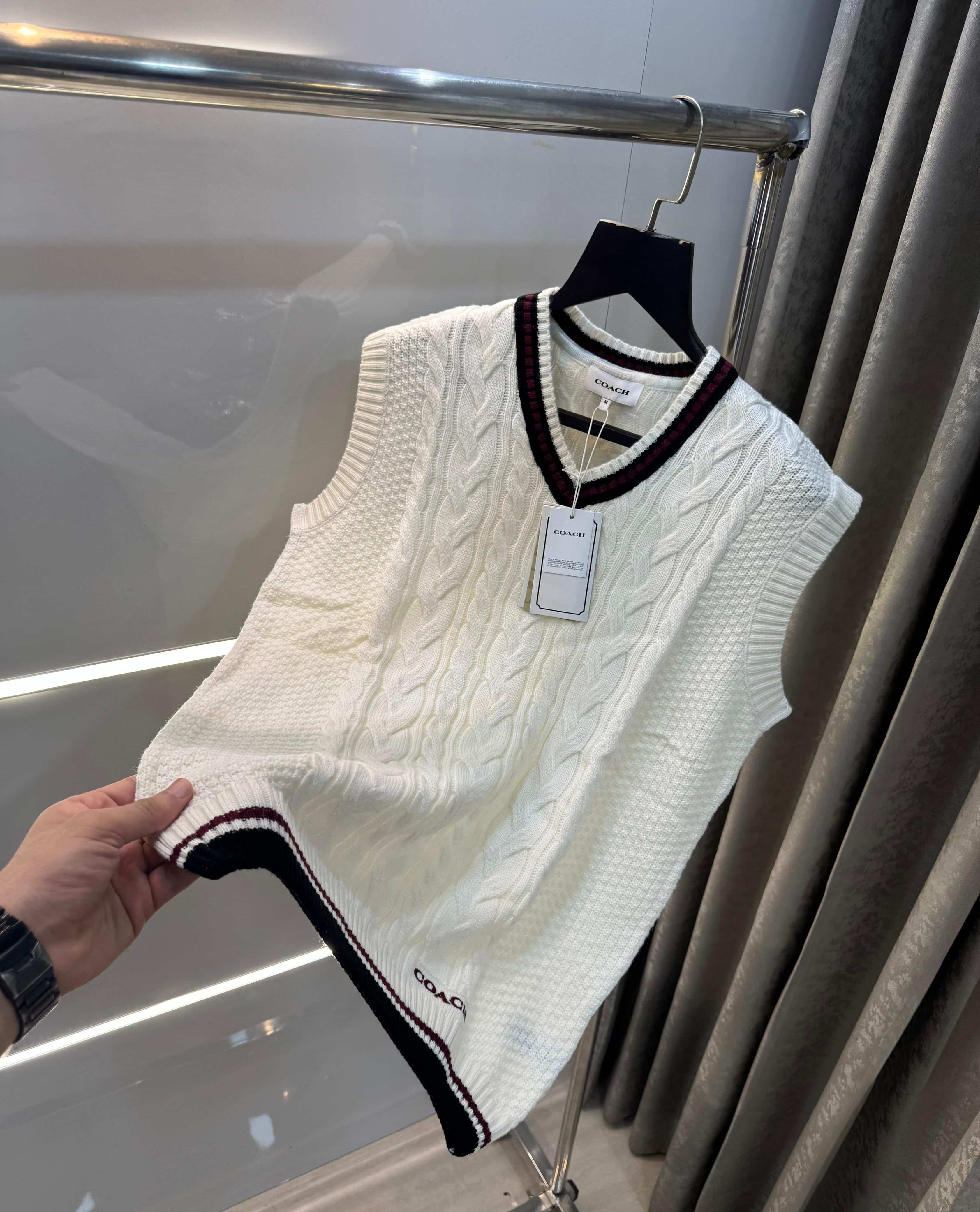 Coac h Cream Knitted Imported Premium Sleeveless Pull Iver