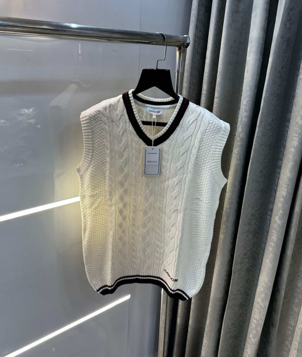 Coac h Cream Knitted Imported Premium Sleeveless Pull Iver
