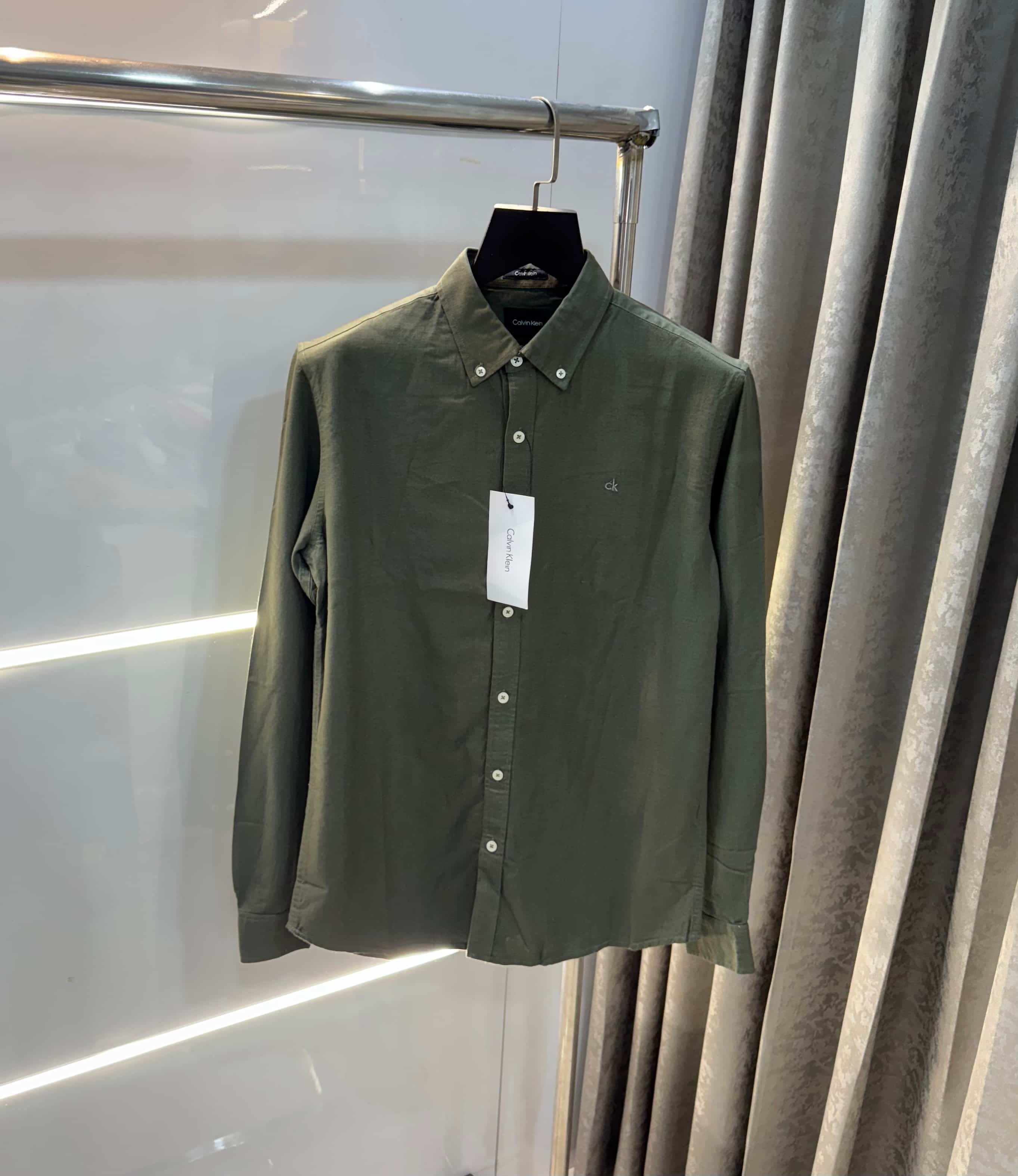 Calvin   klein Olive Green Embroidery Logo Premium Linen Shirt Secondary image