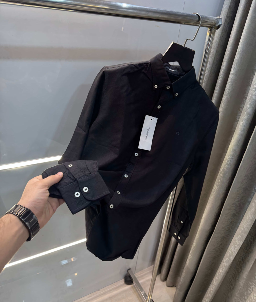 Calvin   klein Black Embroidery Logo Premium Linen Shirt
