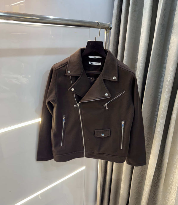 Zar a Dark Brown Cross Zip LuX..ury Sweado Jacket