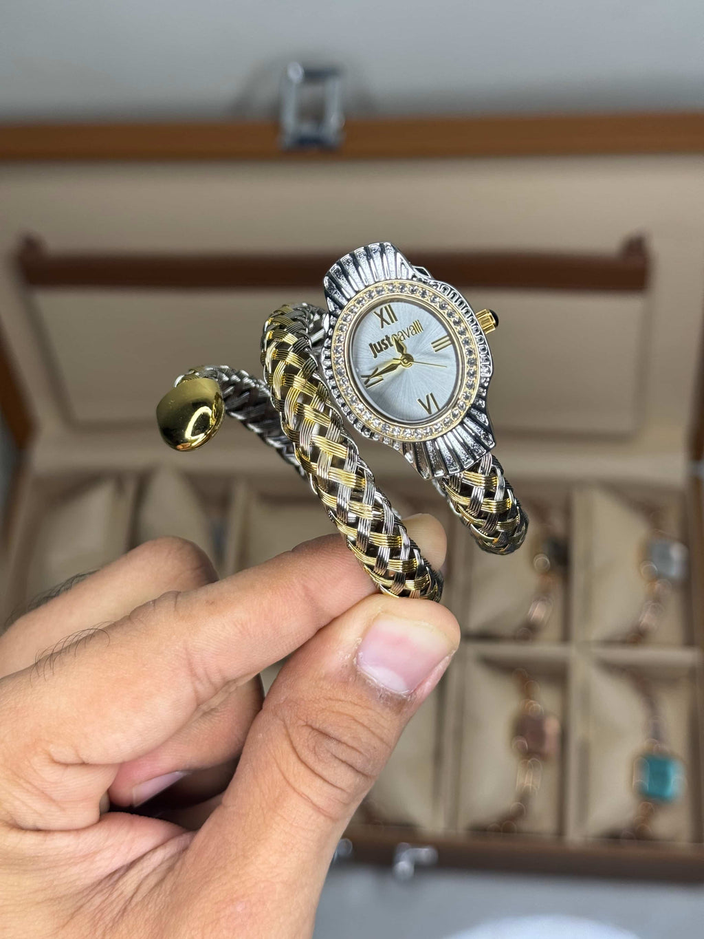 Just Cavalli Twined Dual Tone With White Dial Premium Ladies Watch