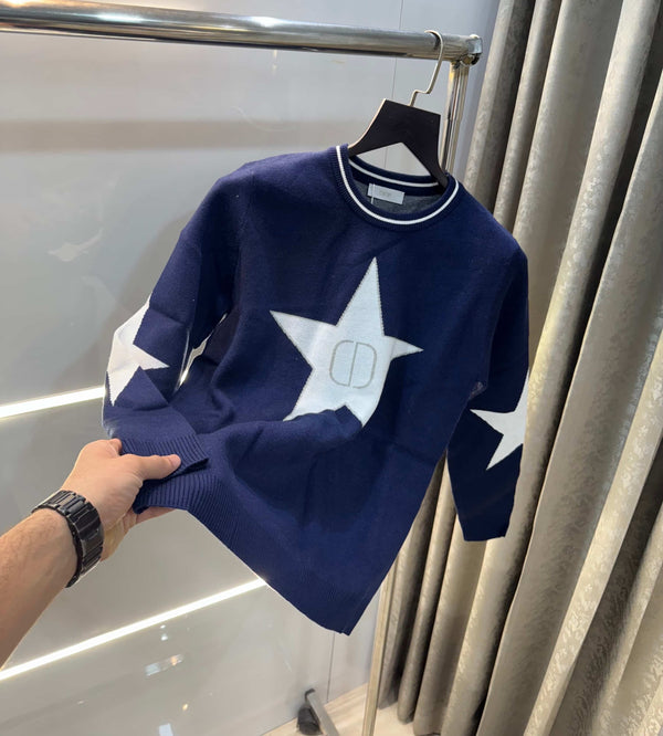 Christian Dio r Navy Blue Star Edition Imported Knitted Pull Over