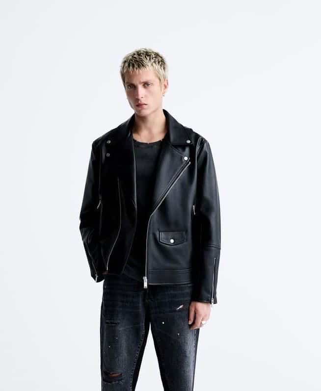 Zar a Black Cross Zip King Khan Edition Leather Jacket Main image