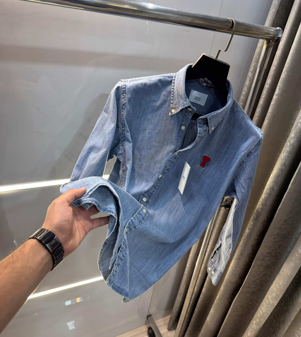 Ami Paris sky blue  Embroidery Logo Premium Shirt