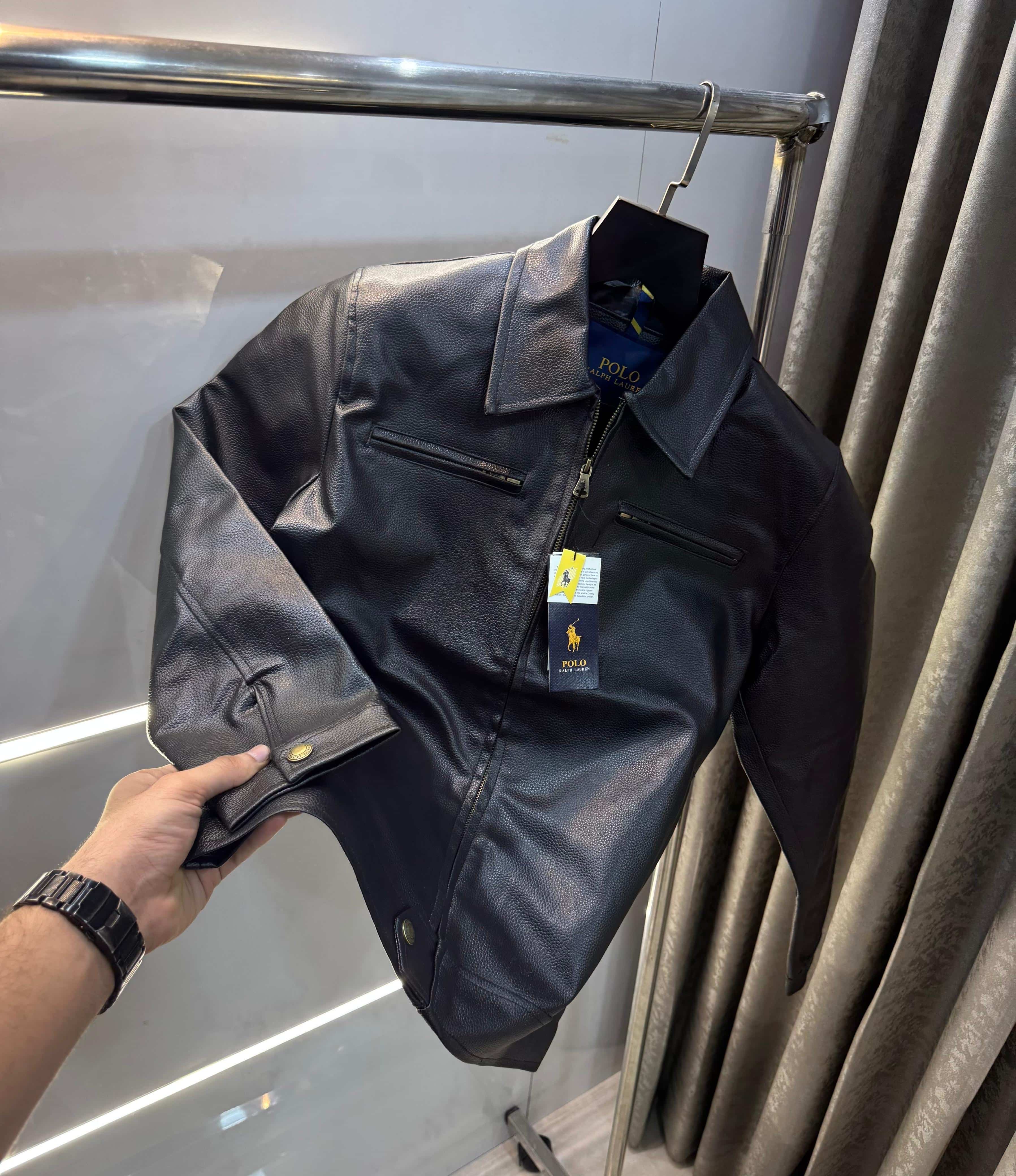 Ralp h Lauren black leather Embroidery Logo Premium Bomber Jacket Main image