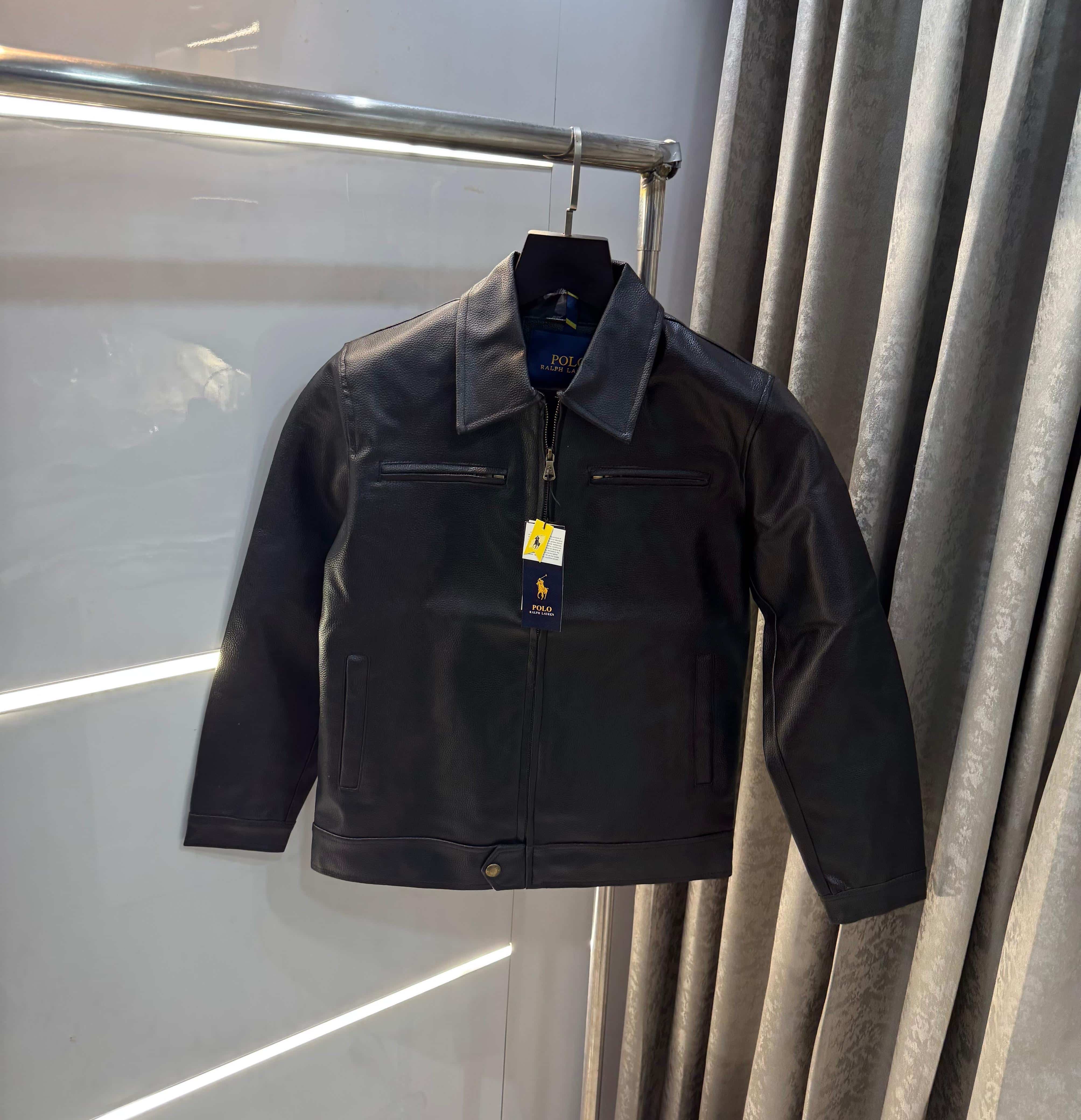 Ralp h Lauren black leather Embroidery Logo Premium Bomber Jacket Secondary image