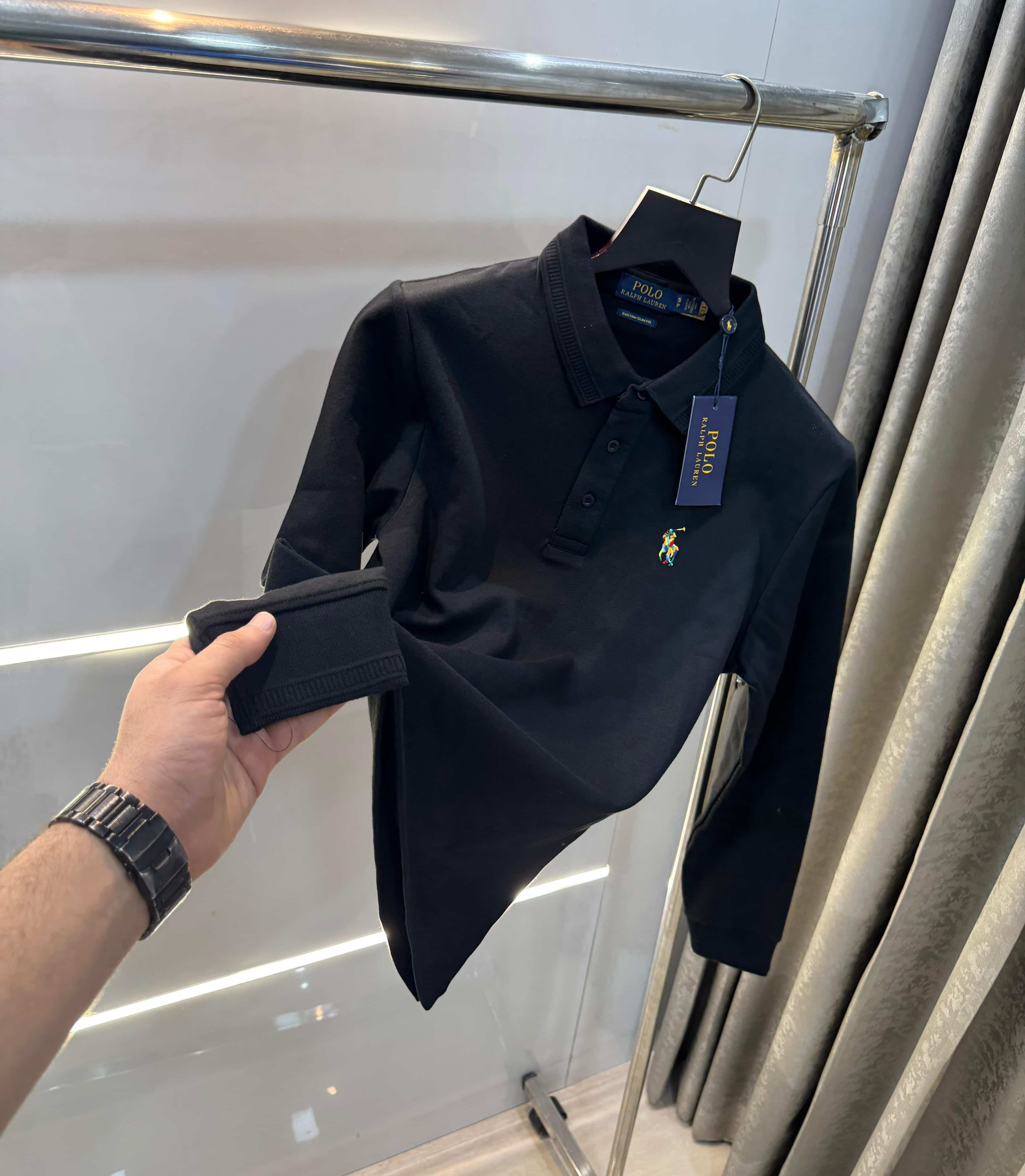 Ralp h lauren Black Embroidery Logo Premium Full Sleeve Polo T-Shirt