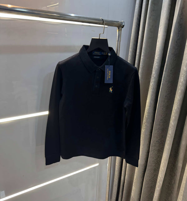 Ralp h lauren Black Embroidery Logo Premium Full Sleeve Polo T-Shirt