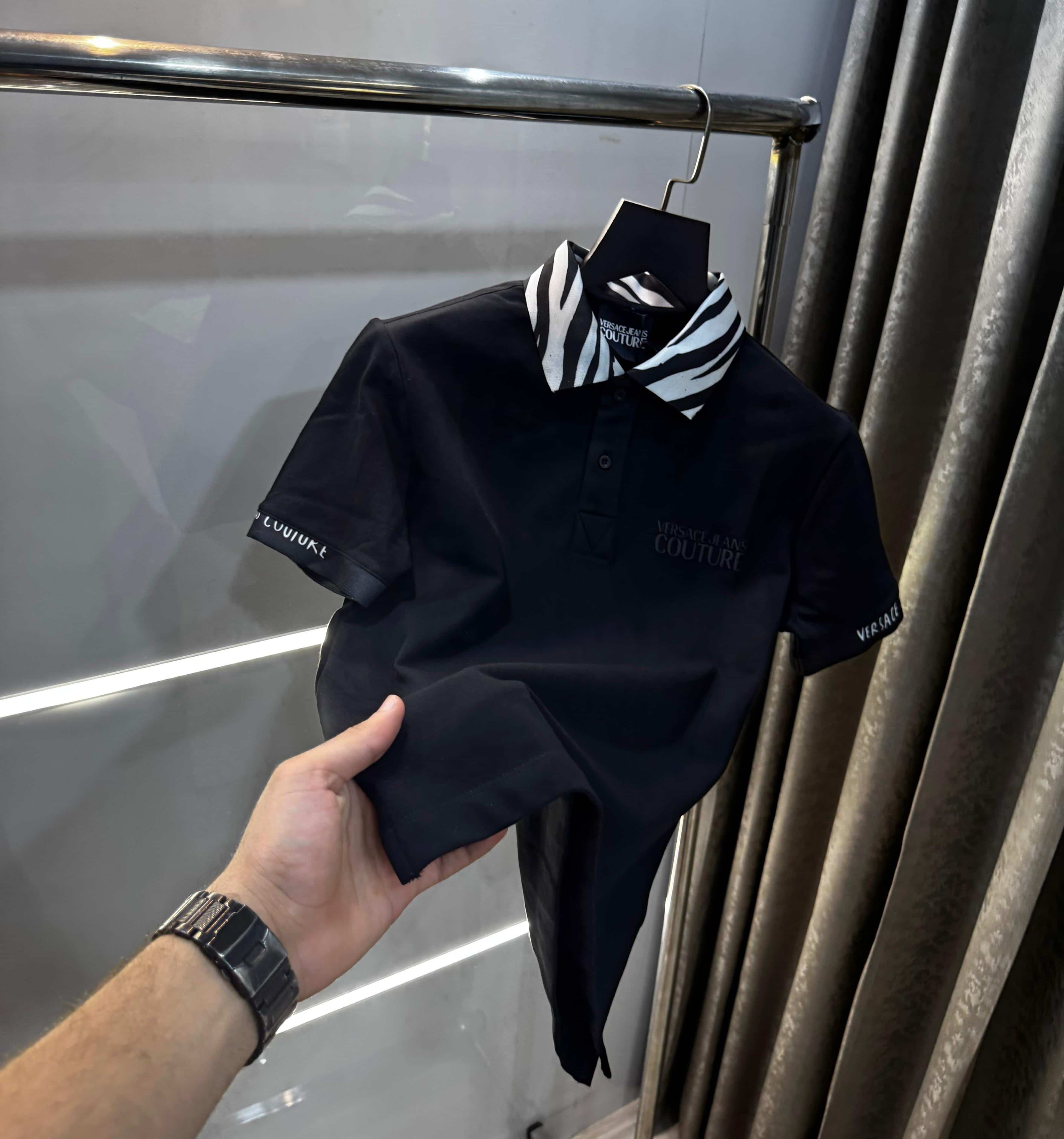Versac e Couture Black Collar Logo Imported Polo T-Shirt