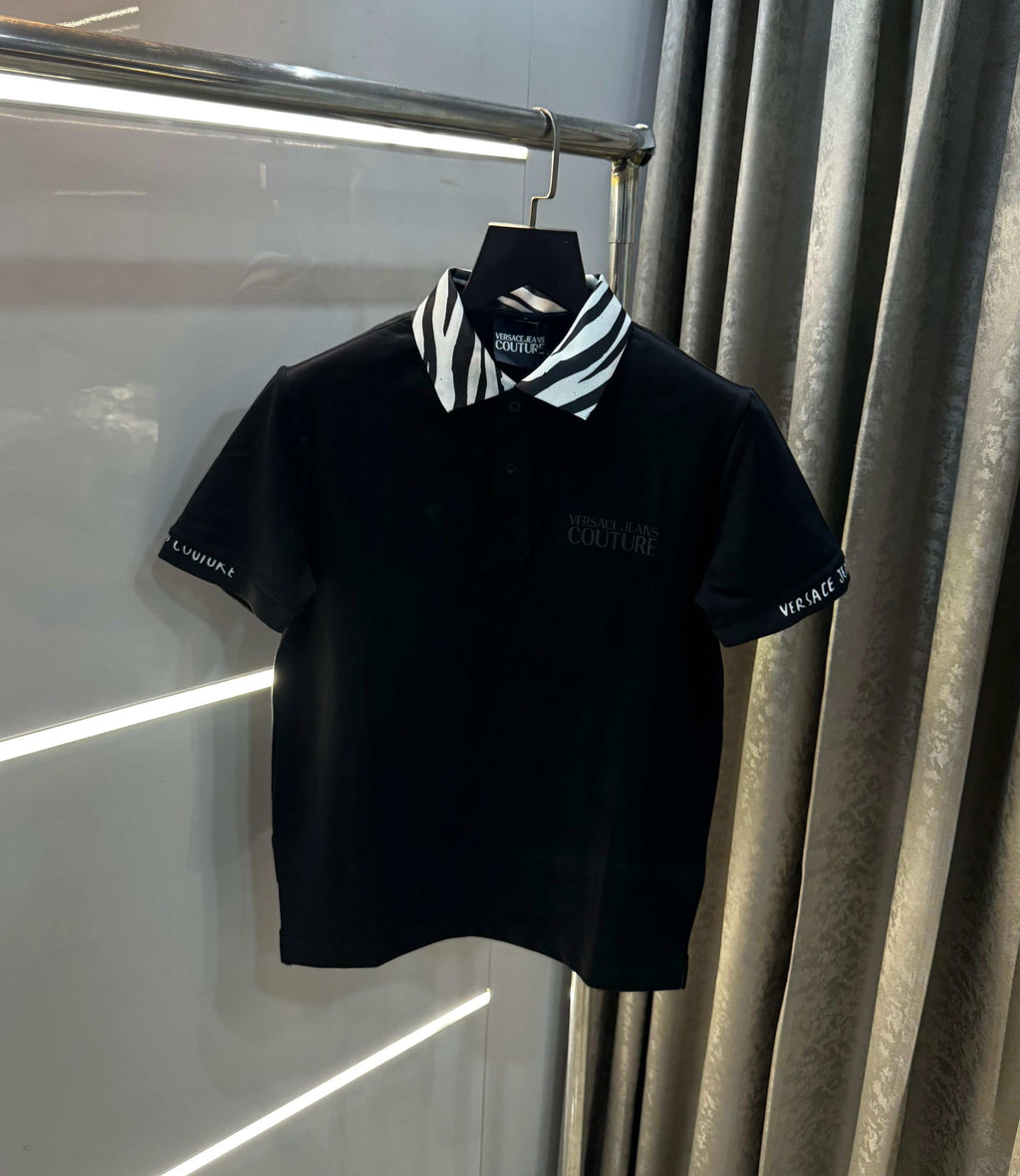 Versac e Couture Black Collar Logo Imported Polo T-Shirt