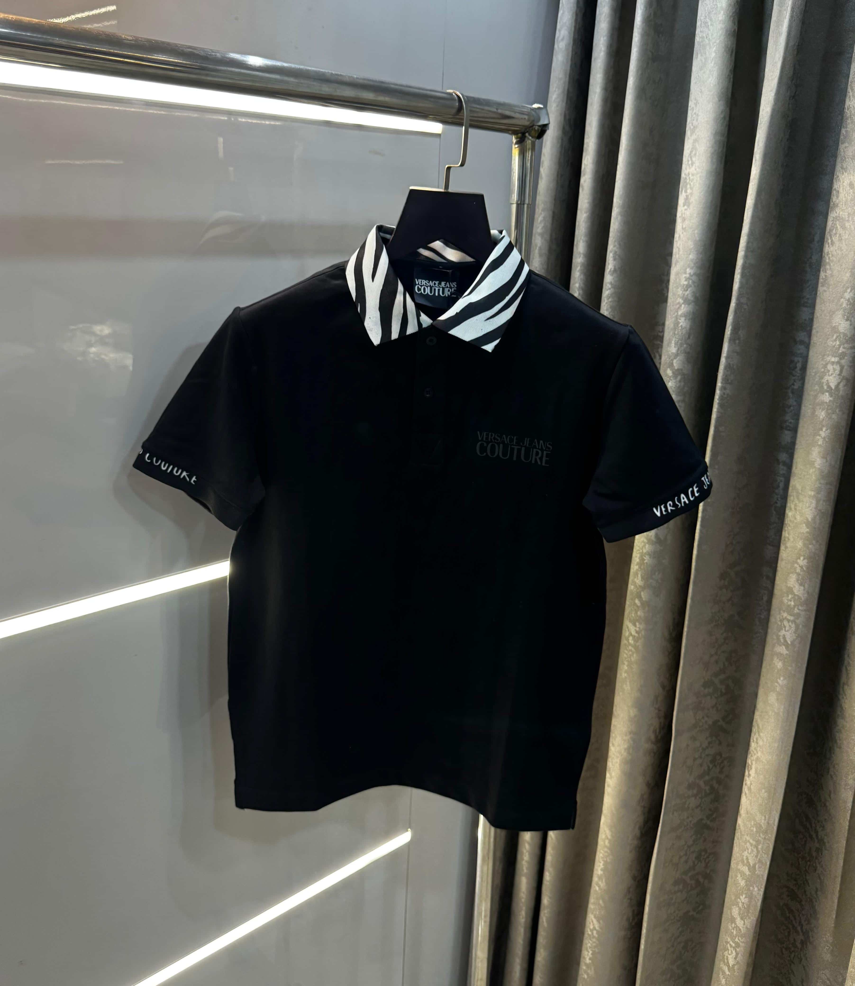 Versac e Couture Black Collar Logo Imported Polo T-Shirt