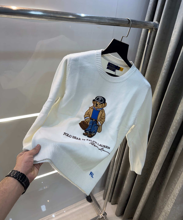 Ralph  Lauren White Teddy Edition Imported Knitted Pull Pver