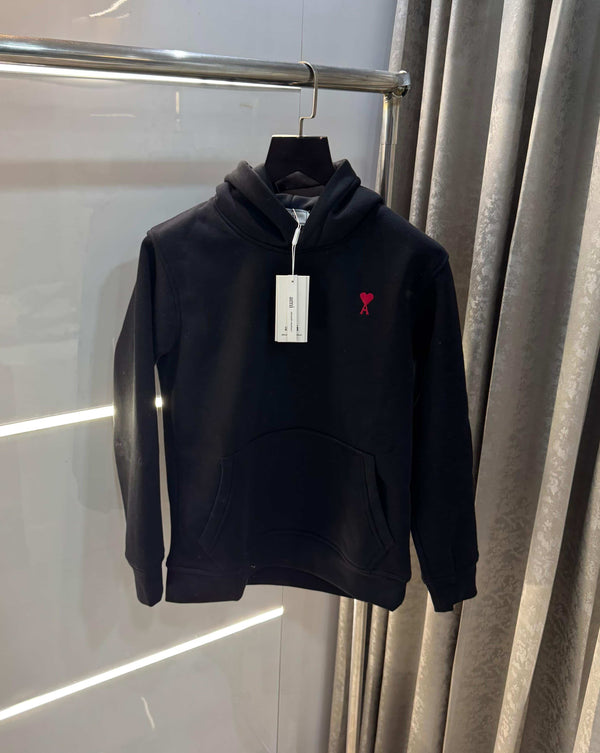 Ami Paris Black Embroidery Logo Imported Hoodie