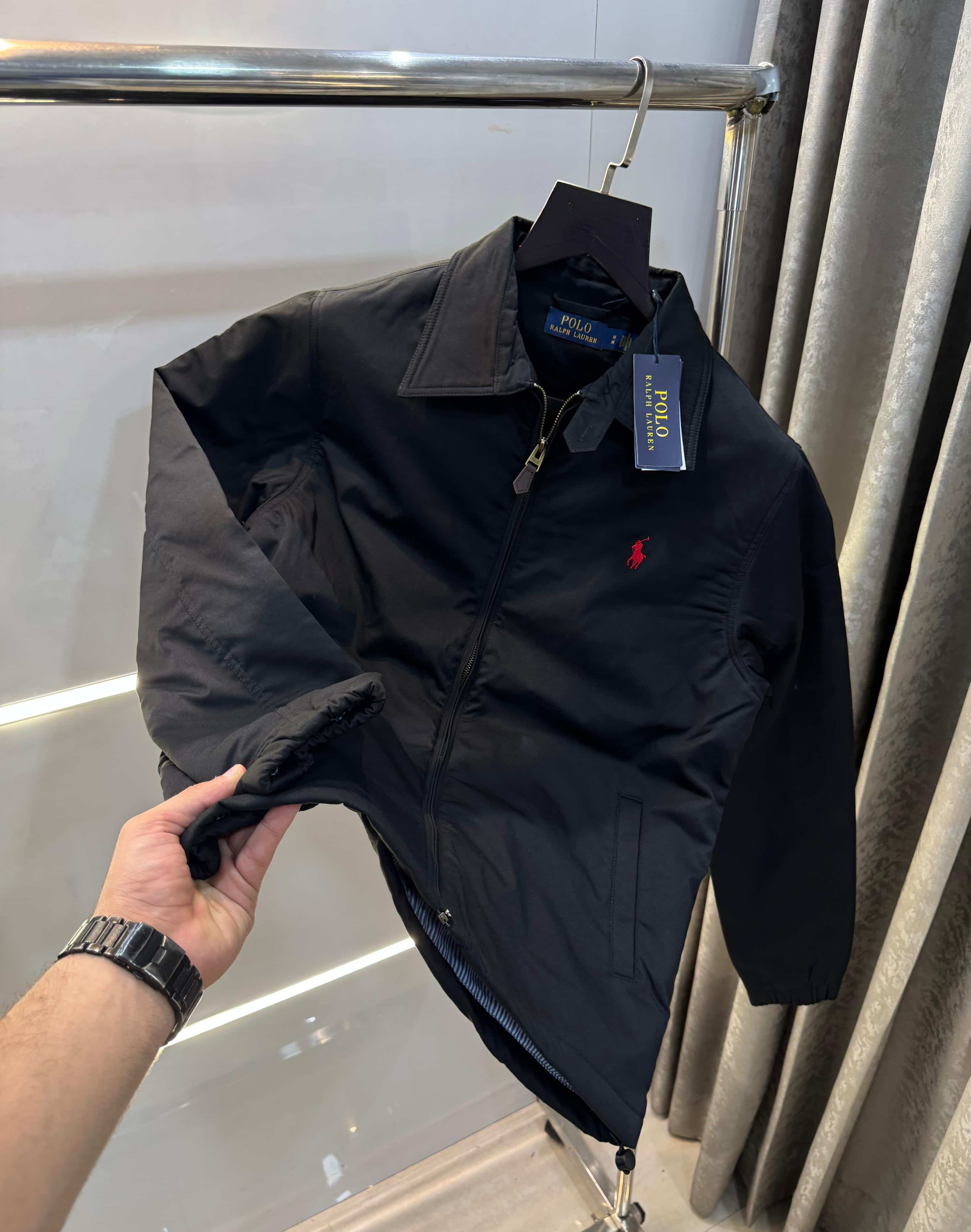 Ralph  Lauren Black Embroidery Logo Imported Bomber Jacket