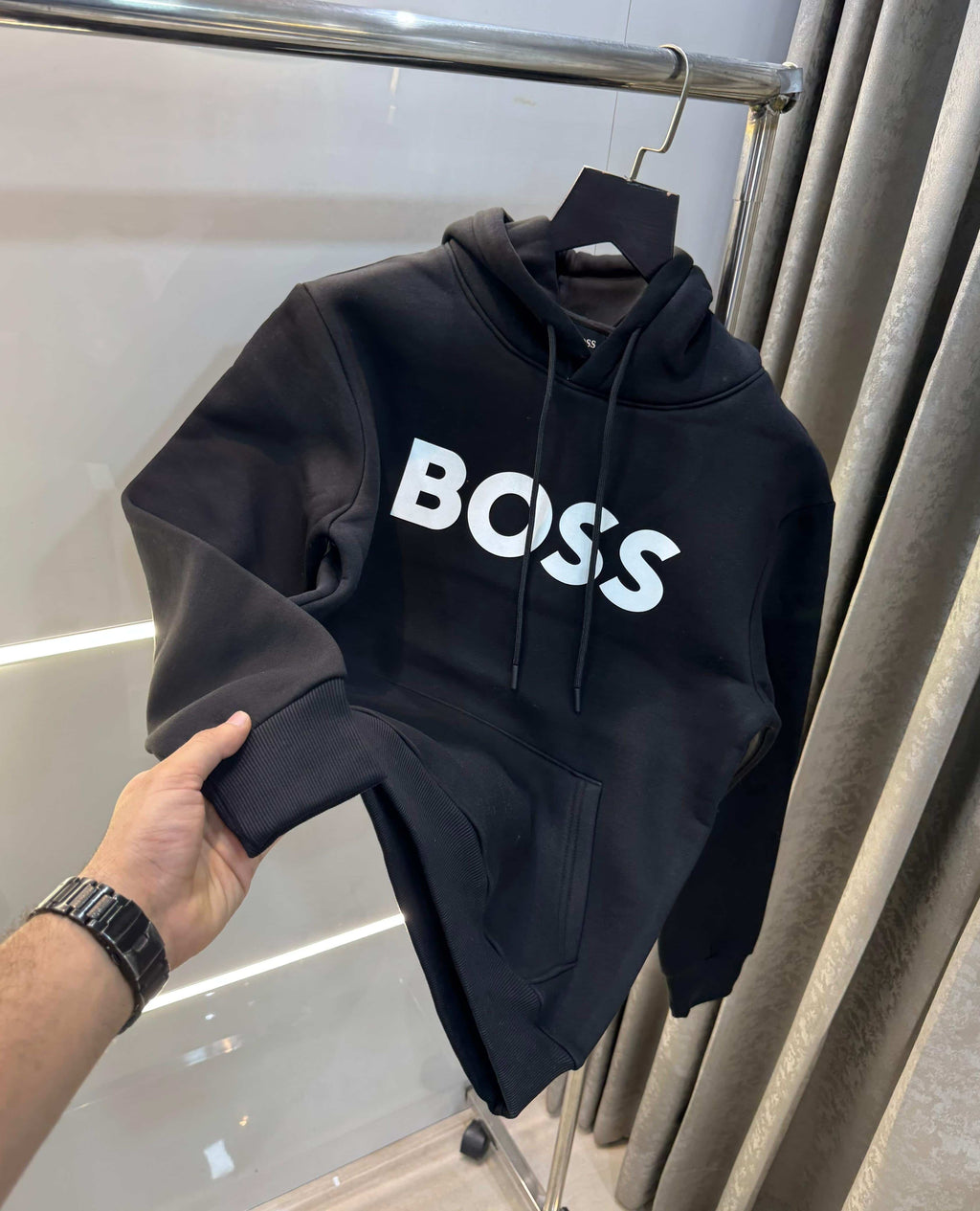 Bos s Black Embroidery Premium Imported Hoodie