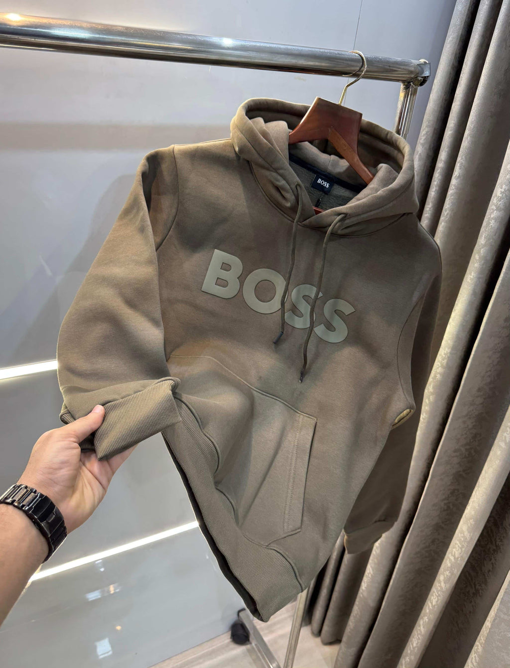 Bos s olive green Embroidery Premium Imported Hoodie