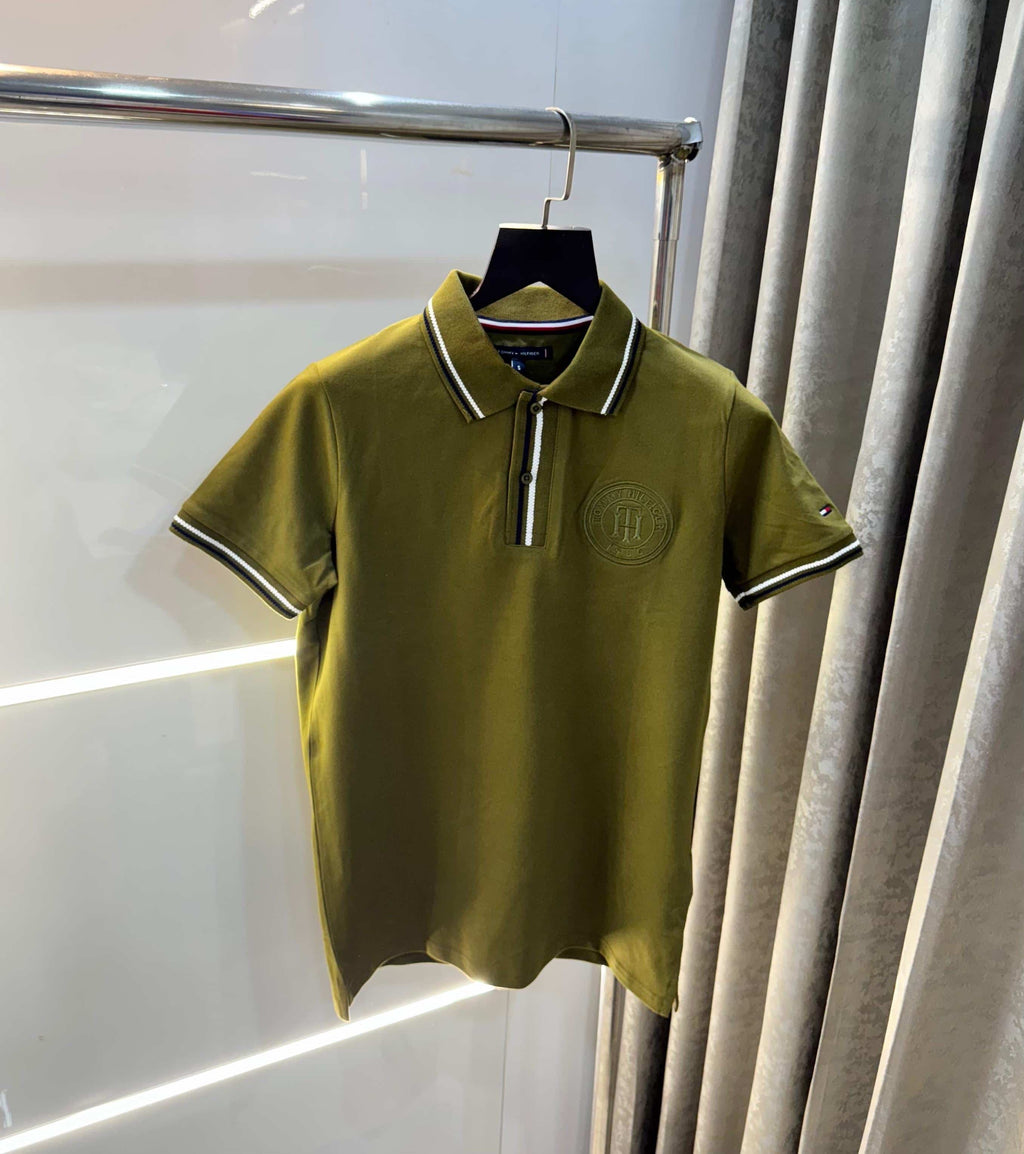 Tomm y. Hilfiger olive greenLogo Work Premium Polo T-Shirt