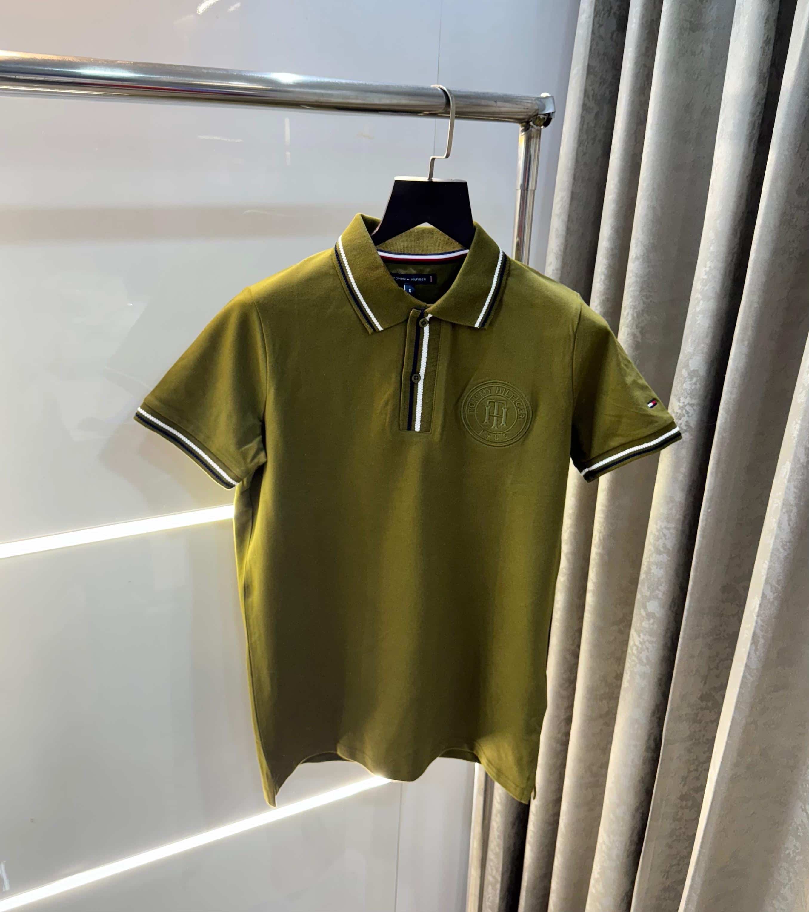 Tomm y. Hilfiger olive greenLogo Work Premium Polo T-Shirt