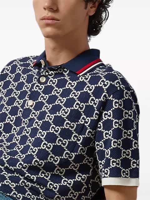 Gucc i navy blue Monogr4M Lu_X!ury Polo T-Shirt