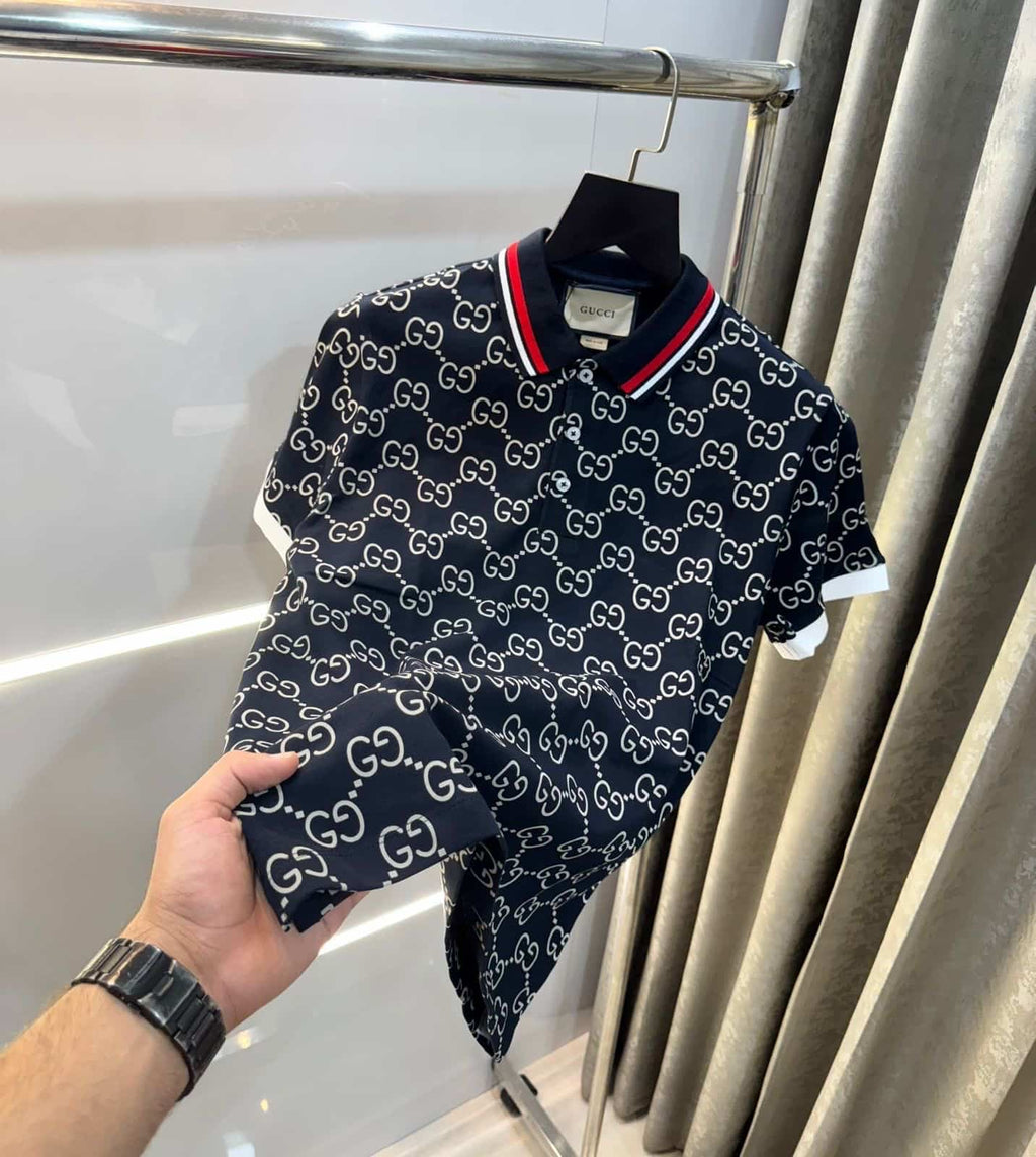 Gucc i navy blue Monogr4M Lu_X!ury Polo T-Shirt