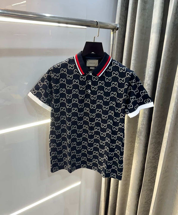 Gucc i navy blue Monogr4M Lu_X!ury Polo T-Shirt