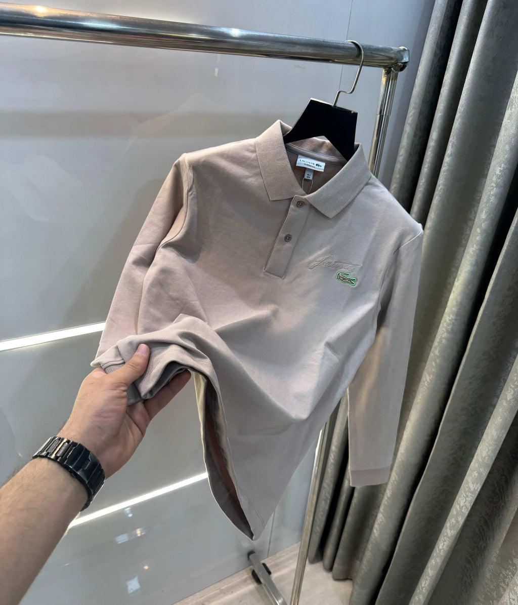 Lacost e Beige Premium Classic Full Sleeves Polo T-Shirt